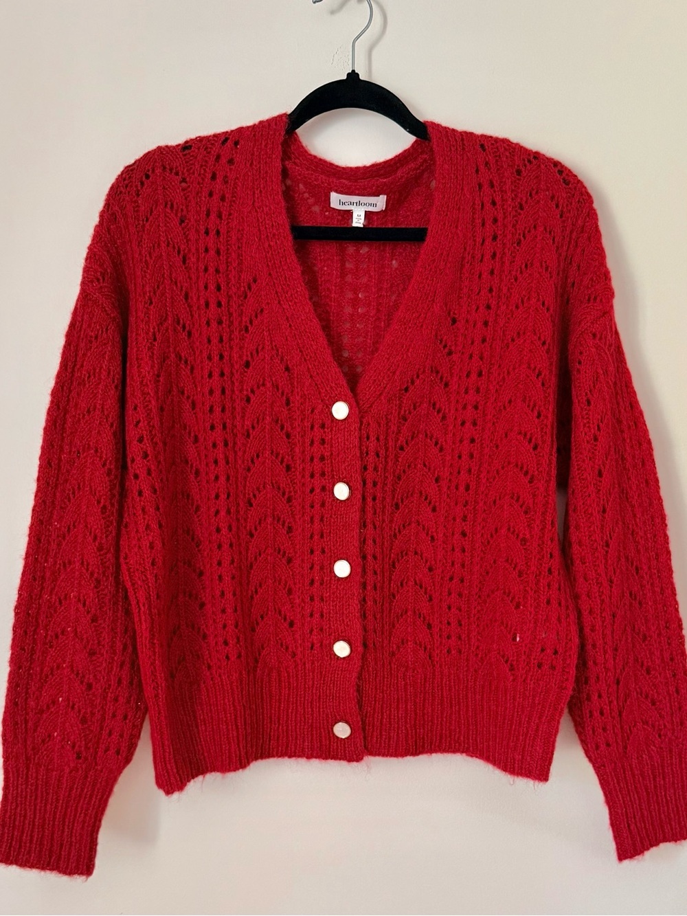 Heartloom Red Openwork V-Neck Button Cardigan SZ.M